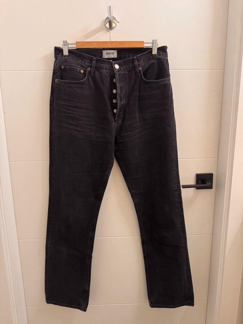 Agolde Denim Black 90s Pinch Waist High Rise Straight Jeans